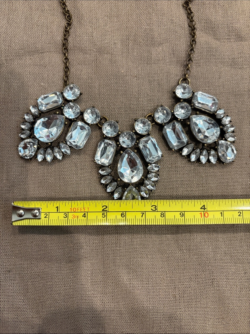 J. Crew Crystal Statement Bib Necklace - Clear Crystal. Brass chain 16-18” - Picture 5 of 6